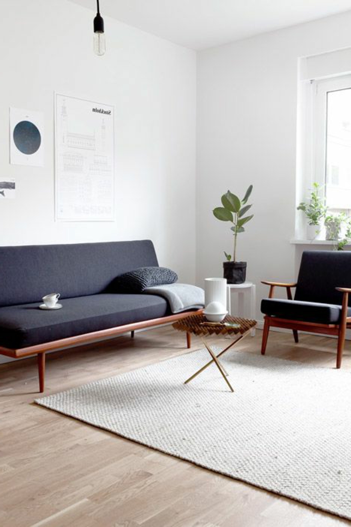 fachadas-modernas-sofa-negro-sillon-de-madera-mesita-baja-plegable-planta-decoracion