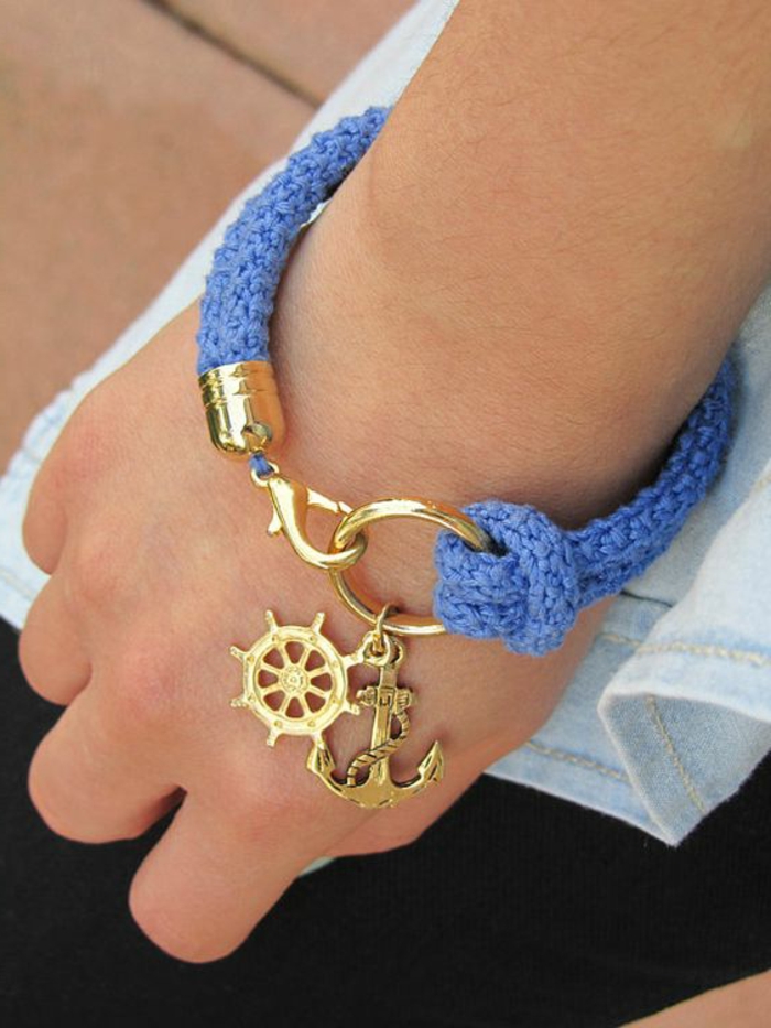 pulseras-de-oro-estilo-marinero-color-azul-pulsera-de-hilo-decoración