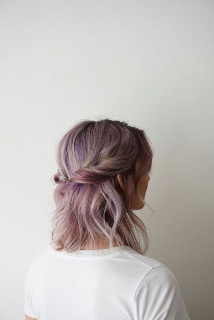 recogido-pelo-corto-color-violeta-rosa-peinado-natural-romántico-rápido-simple
