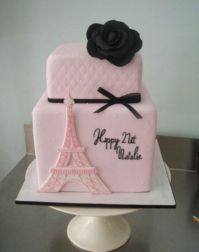 decoración-de-tartas-en-forma-de-cubo-elementos-de-paris-aifel-tower-rosa-negra