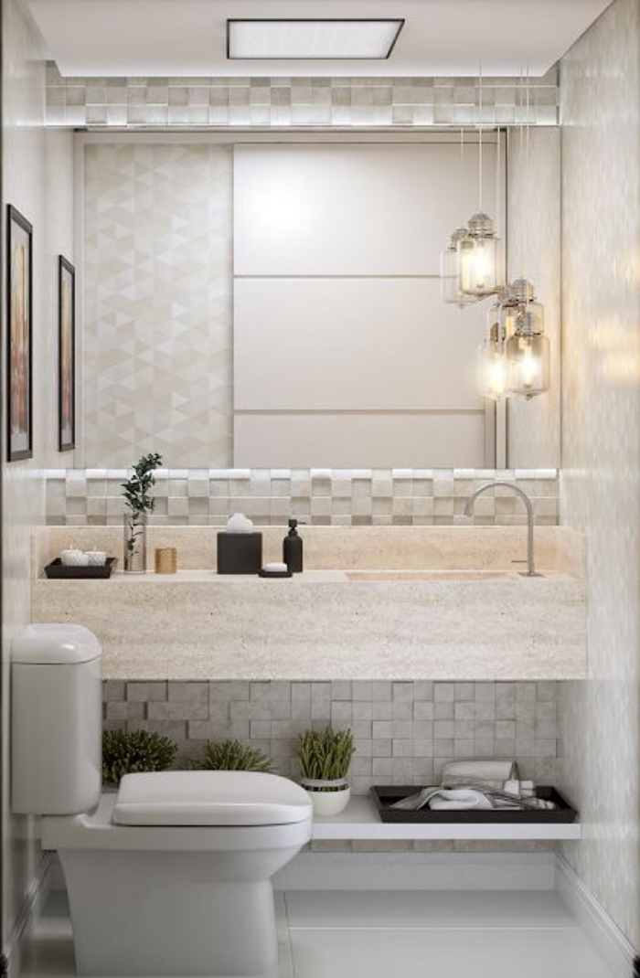 cuartos de baños modernos, baño pequeño, tonos claros, decoración bonita, plantas