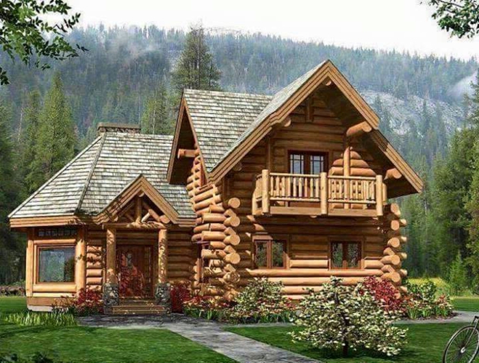 casas rurales baratas, casa de madera clara con techo irregular y jardín, paisaje montañoso