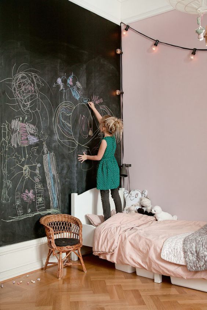 decorar paredes, decoracion dormitorio infantil, pared cubierta con pizarra