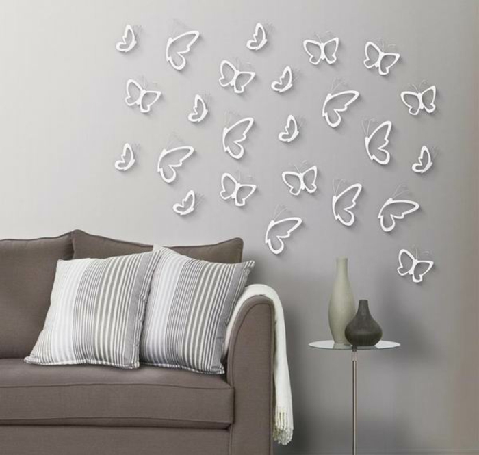 decorar paredes, decoración de pared con mariposas de papel blanco