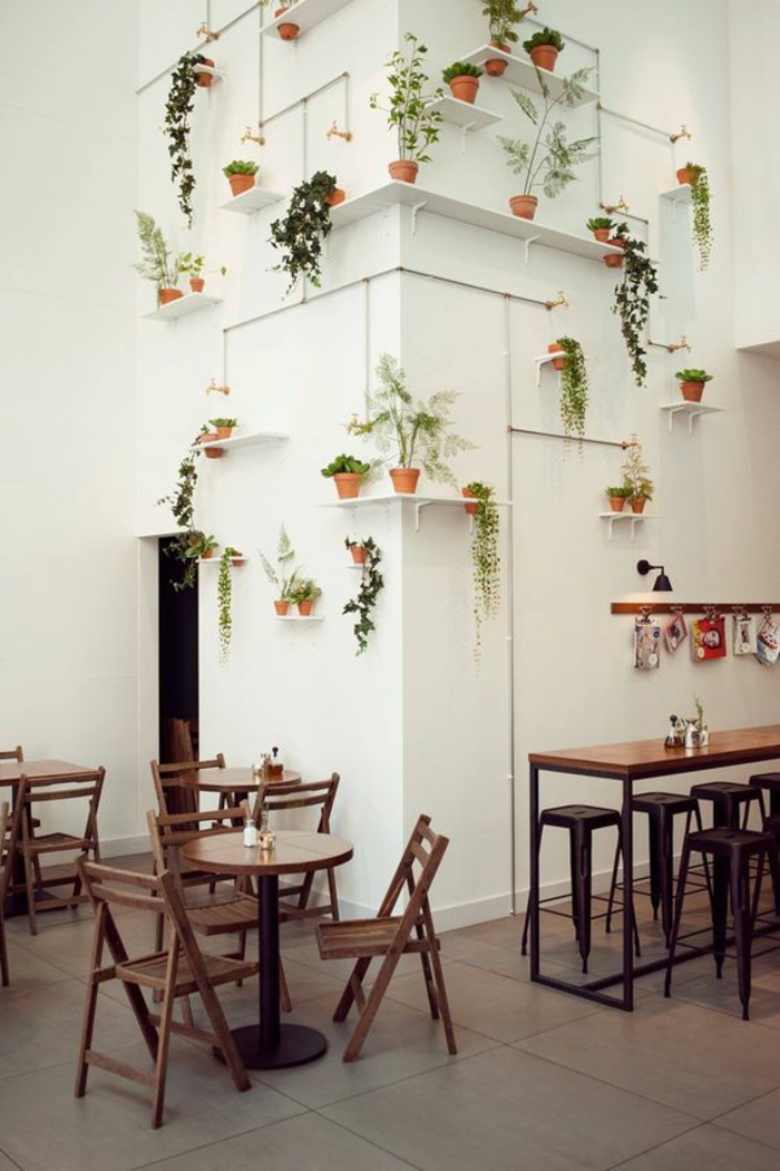 ideas para decorar paredes, decoraci'on de pared con macetas de flores en varios niveles
