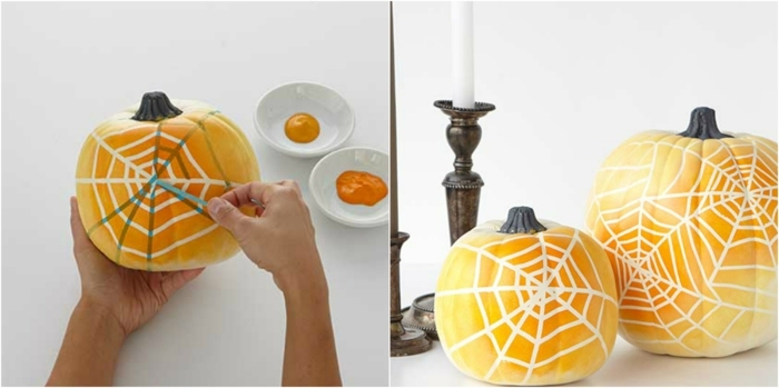 fotos de calabazas de Halloween, como decorar calabazas con pintura paso a paso