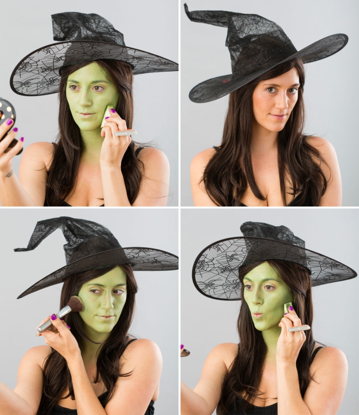 maquillaje de bruja, como conseguir la apariencia de una hechicera clásica, piel en verde, paso a paso