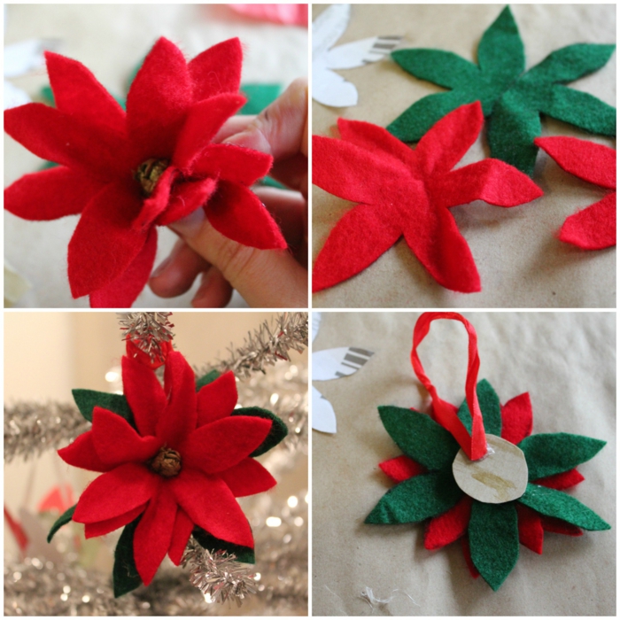 motivos navideños, flores de tejido, hechas a mano 