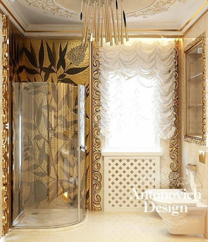 baños pequeños modernos, estilo neo-baroque, paredes doradas