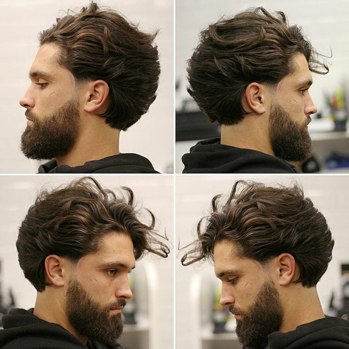cortes de pelo hombre 2018, peinado hipster, barba media con bigote, efecto de múltiples capas