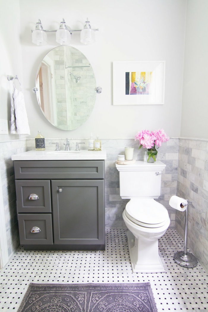 cuartos de baño modernos, baño blanco, estilo simple, armario gris