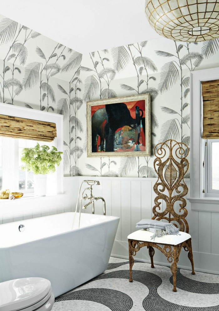 reformas de baño, baño mezcla de estilos, cuadro de pintura, elementos de madera