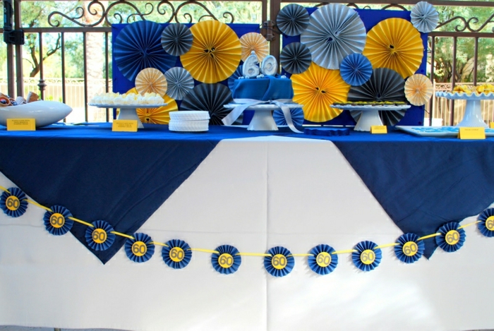 fiesta facil, decoracion de cumpleaños para adultos en azul y amarrillo