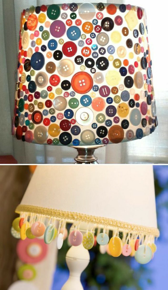 manualidades sencillas, decoración de lámpara con botones