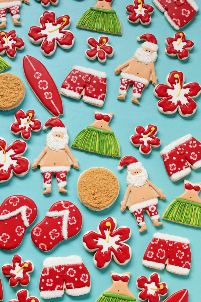 decoración de navidad, galletas estilo hawaiano, adorno original para navidad