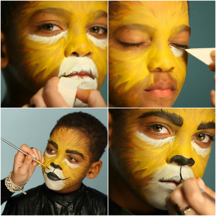 maquillaje halloween hombre, cómo maquillar un niño como león pasos