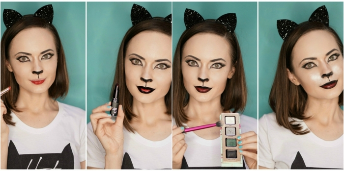 maquillaje para halloween, como maquillarse como gata, tutorial paso a paso mujer