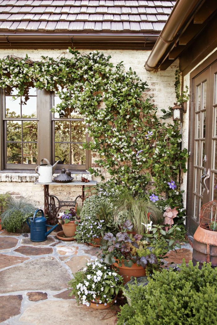 decoracion de jardines, hermosa manera de adornar tus paredes externos con plantas trepadoras, diseño estilo provenzal 