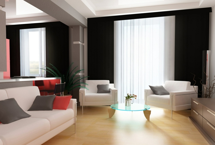 cortinas juveniles, visillo blanco adecuado para cada espacio, salón moderno y vasto, muebles en blanco 