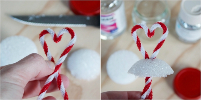 regalos de sa valentin, como hacer bola de nieve con corazón, limpiador de pipas, poliestireno extruido