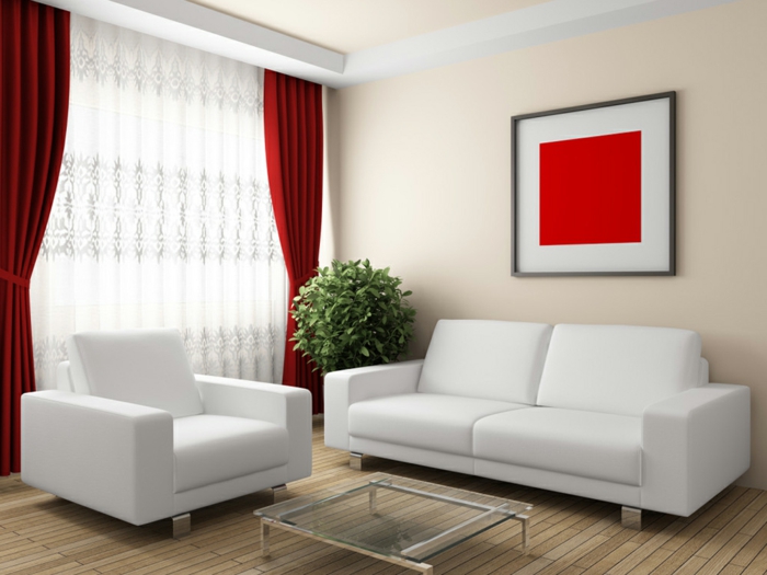 cortinas de salon, propuesta clasica en rojo borgoña con delicado y estilos visillo en blanco, estilo minimalista