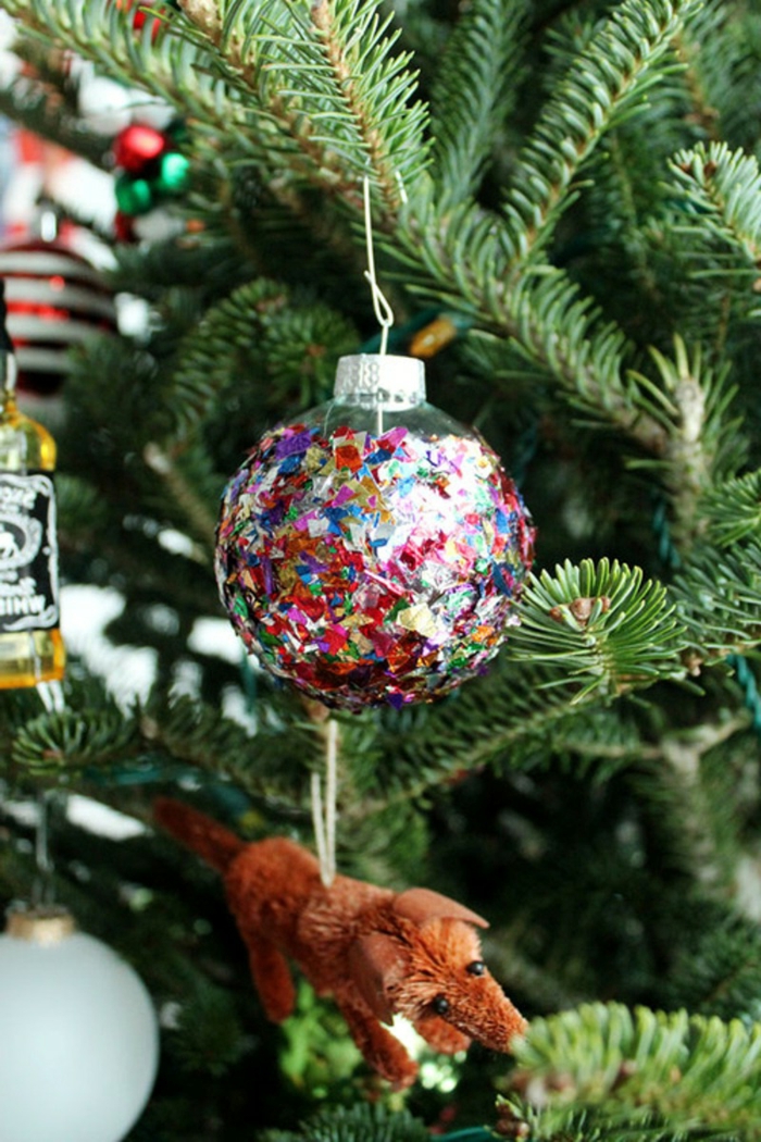 bolas de navidad, ornamento DIY para tu árbol de Navidad, esfera de cristal decorada con confeti multicolor