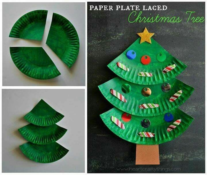 adornos de navidad caseros, manualidades para los más pequeños, árbol navideño hecho de cubo de cartón pintado en verde