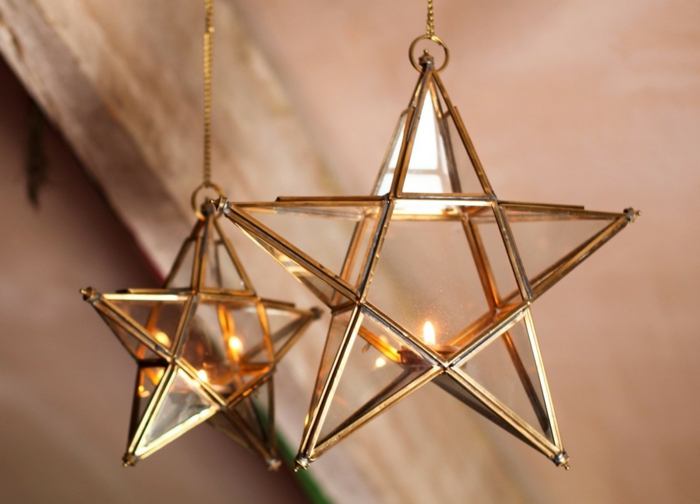 estrella navidad, adorno navideño tridimensional dorado en forma de estrella con pequeña vela dentro
