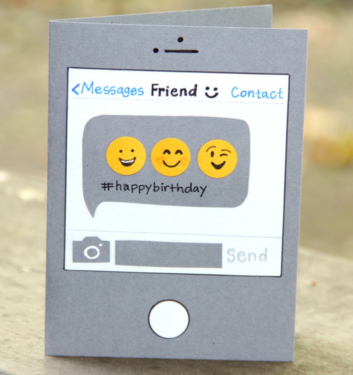 tarjetas de cumpleaños para una amiga, tarjeta de cumpleaños divertida como mensaje en facebook messenger con emojis felices