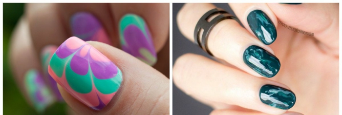 uñas largas, dos ejemplos de diseños modernos en uñas largas en forma cuadrada y ovalada, últimas tendencias 2018