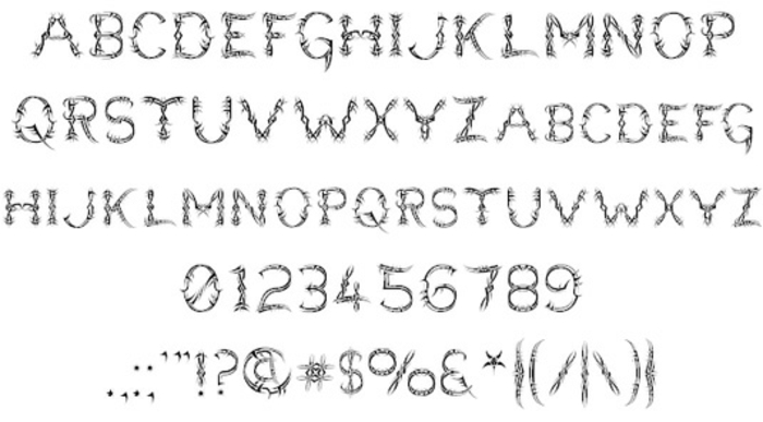 letras para tatuajes, plantilla de fuente para tatuajes con alfabeto, números y signos, letras estilo tejido 