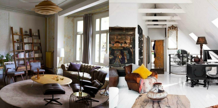 vintage, dose ejemplos de salones decorados en estilo vintage, muebles de madera efecto desgastado, colores beige y blanco