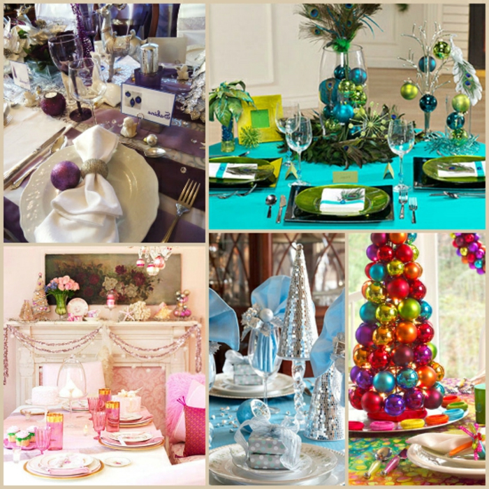 mesa de navidad, propuestas de decoración en colores chillones, centros de navidad coloridos 