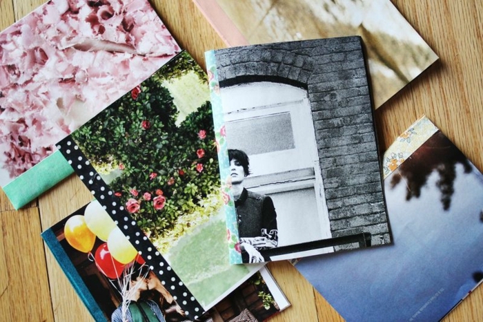 mariposas de papel, manualidades fáciles, cuadernos pequeños hechos a mano, diferentes cubiertas con fotos de revistas viejas