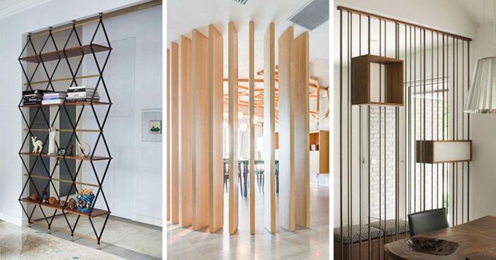 separadores, tres propuestas originales de separadores de ambientes de metal, madera y tela, diseño atractivo