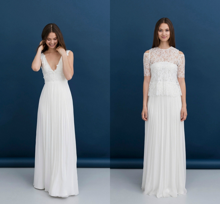 vestidos de novia 2017, dos propuestas encantadores de vestidos de novia sencillos, corte de vestido princesa y decoración de encaje