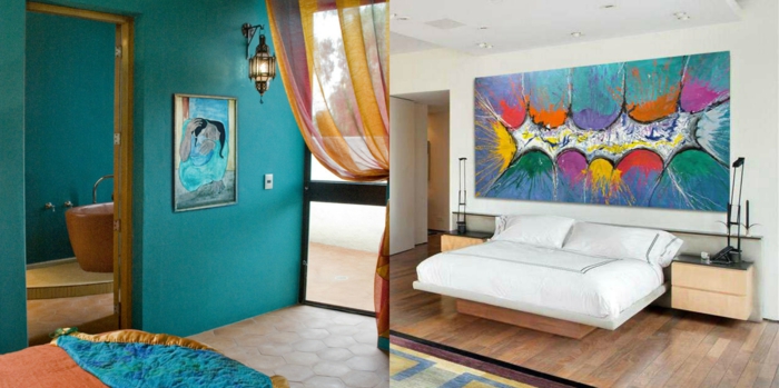 ejemplos fantásticos de ambientes decorados de cuadros decorativos, dormitorios modernos y pinturas impresionistas 