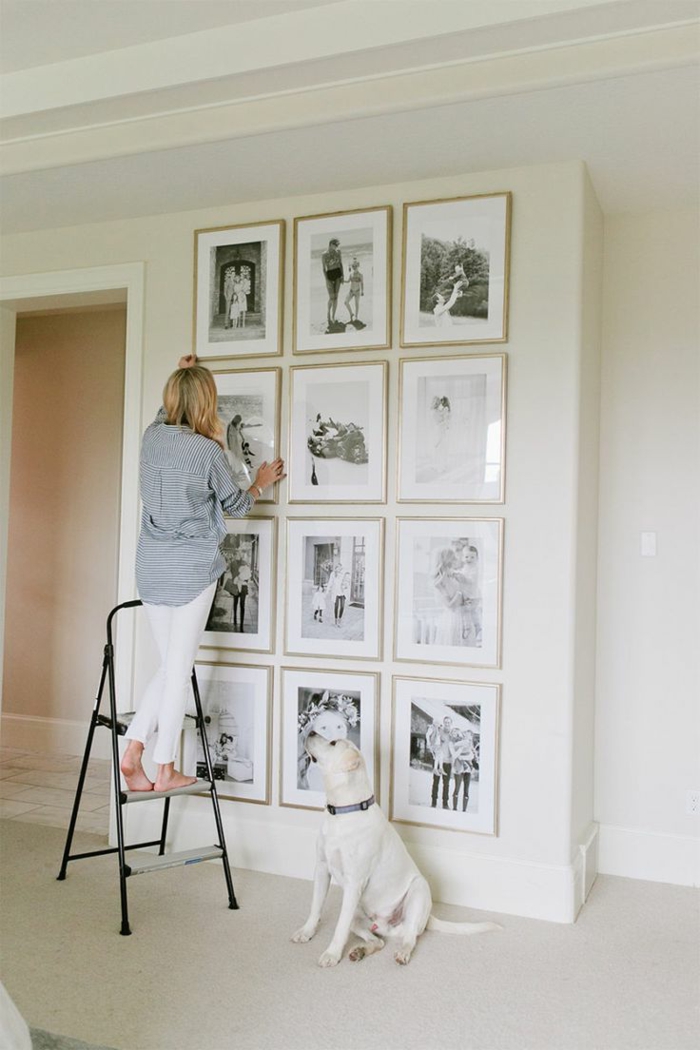 ideas para fotos, como decorar una pared blanca de manera original, cuadros decorativos con fotos en blanco y negro 