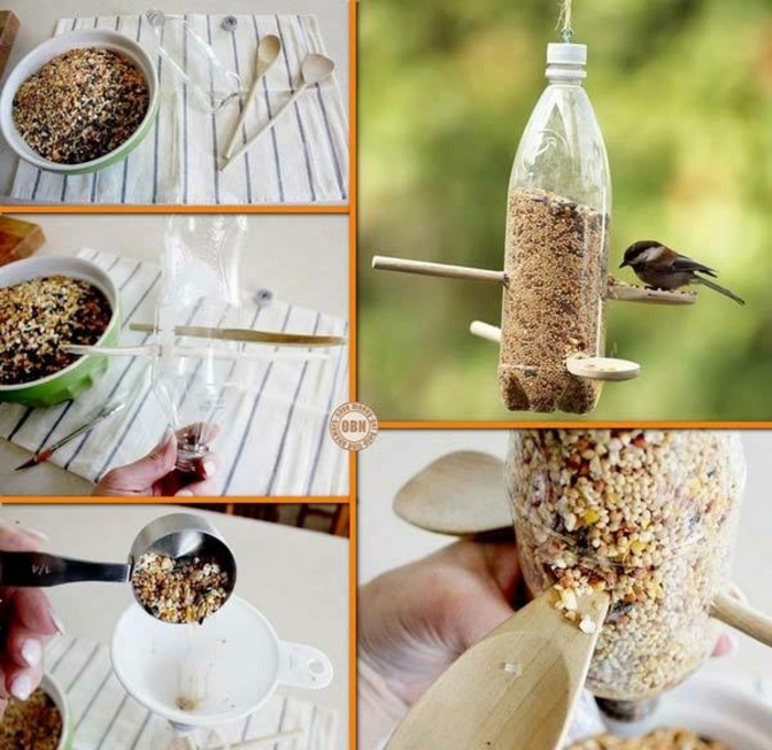 como reciclar una botella de plástico de manera útil, comedero para pájaros DIY paso a paso, manualidades con botellas de plastico originales