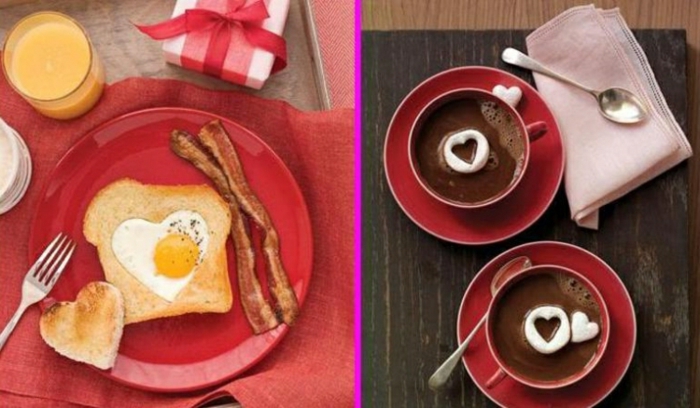 dos propuestas para sorpresas con desayuno, sorpresas para tu pareja originales, mixto con huevo en forma de corazón