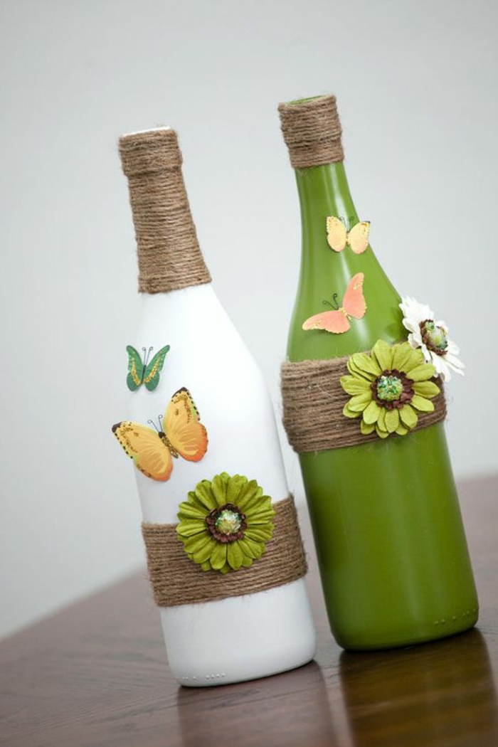 botella dibujo, interesante idea de decorar las botellas de vino, manualidades con materiales reciclados, botellas decoradas con flores 