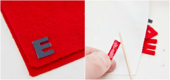 tutorial manualidades, como sorpender a tu novio, tela gruesa roja, como cortar letras para hacer mini piñatas para san valentin