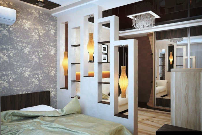 separar ambientes, propuesta original para separar espacios en tu casa, dormitorio acogedor con papel pintado refinado 