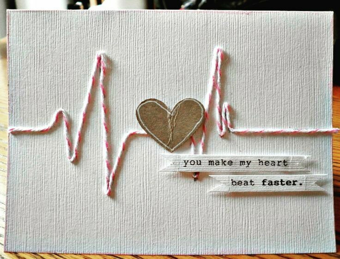 tarjeta hecha a mano, mensaje de amor, tu aceleras mi pulso, corazón e imitación de cardiograma, que regalar a tu novio, manualidades sencillas