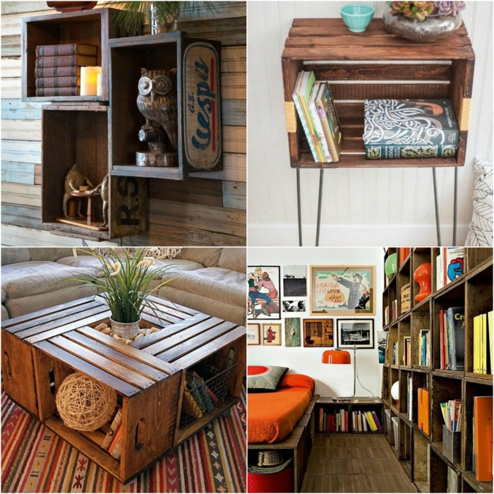 muebles hechos de cajas de madera, diferentes proyectos de bricolaje para decorar tu hogar 