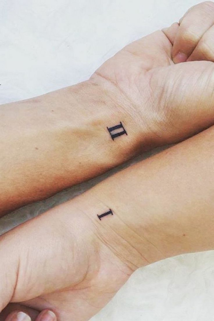 simbolos que signifiquen familia, tatuajes minimalistas, números romanos, tatuaje en la muñeca, propuesta para hermanas