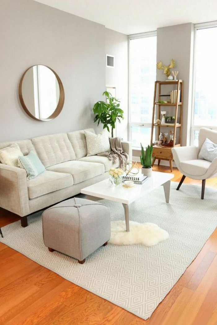 bonito espacio decorado en blanco y gris con muebles modernos y funcionales, como decorar un salon con encanto 