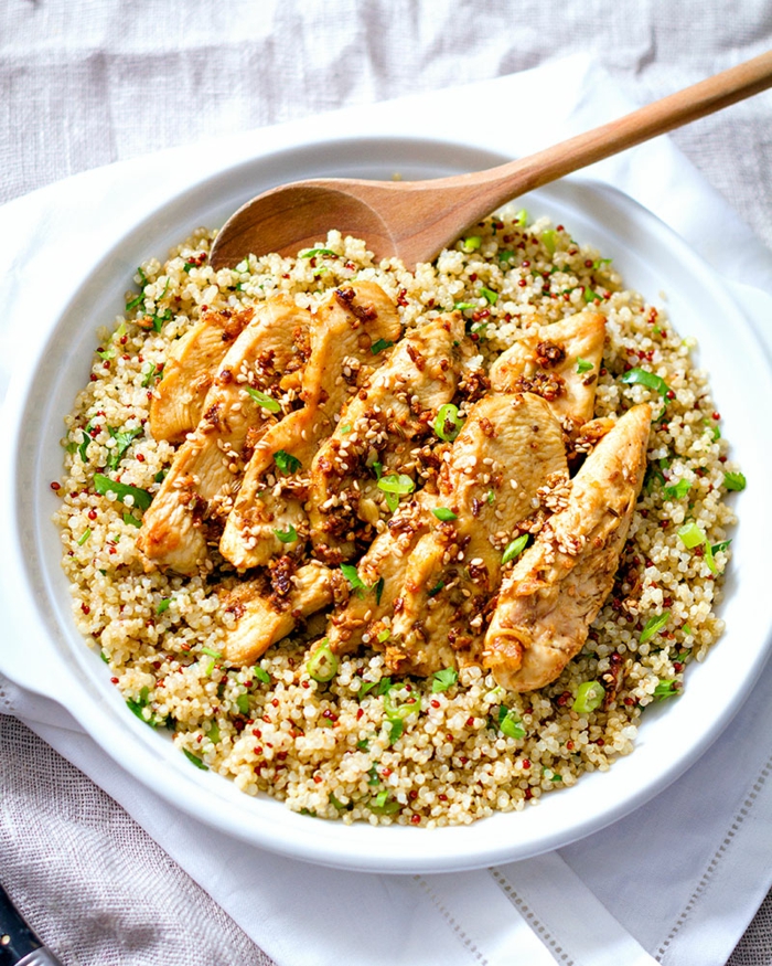recetas de quinoa simples de hacer, peopuesta encantadora con fajitas de pollo cocidos y quinoa con verduras