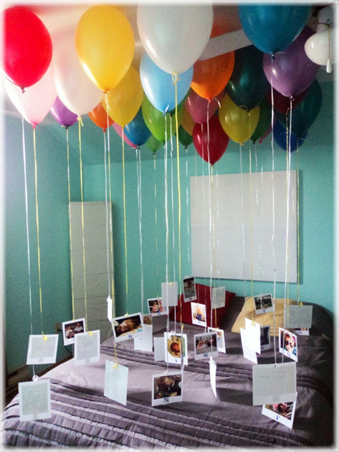 idea original sobre como sorprender a tu pareja en el día de su cumpleaños, decoracion fiesta cumpleaños en el dormitorio 