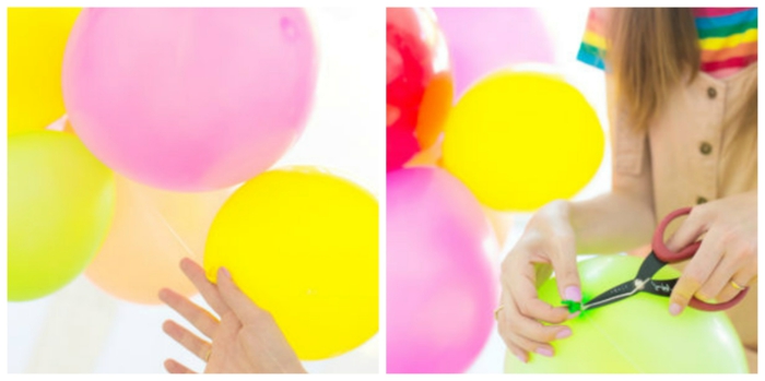 como hacer un arco de globos coloridos paso a paso, decoración original con globos para el jardín 